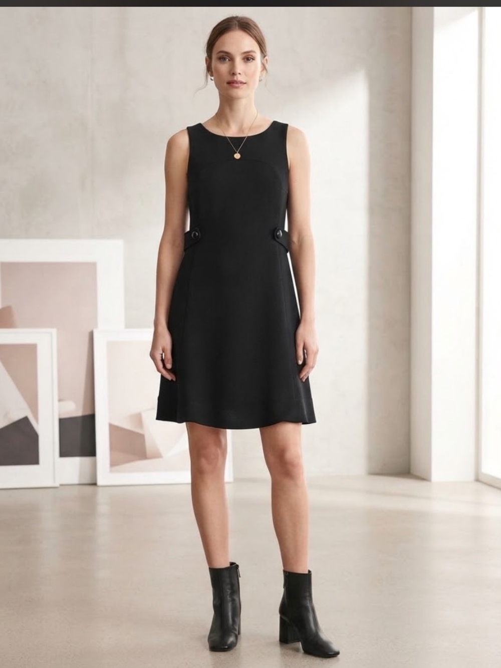 J.Crew Black Tank Dress Shift Mini Button Accents Size M Medium